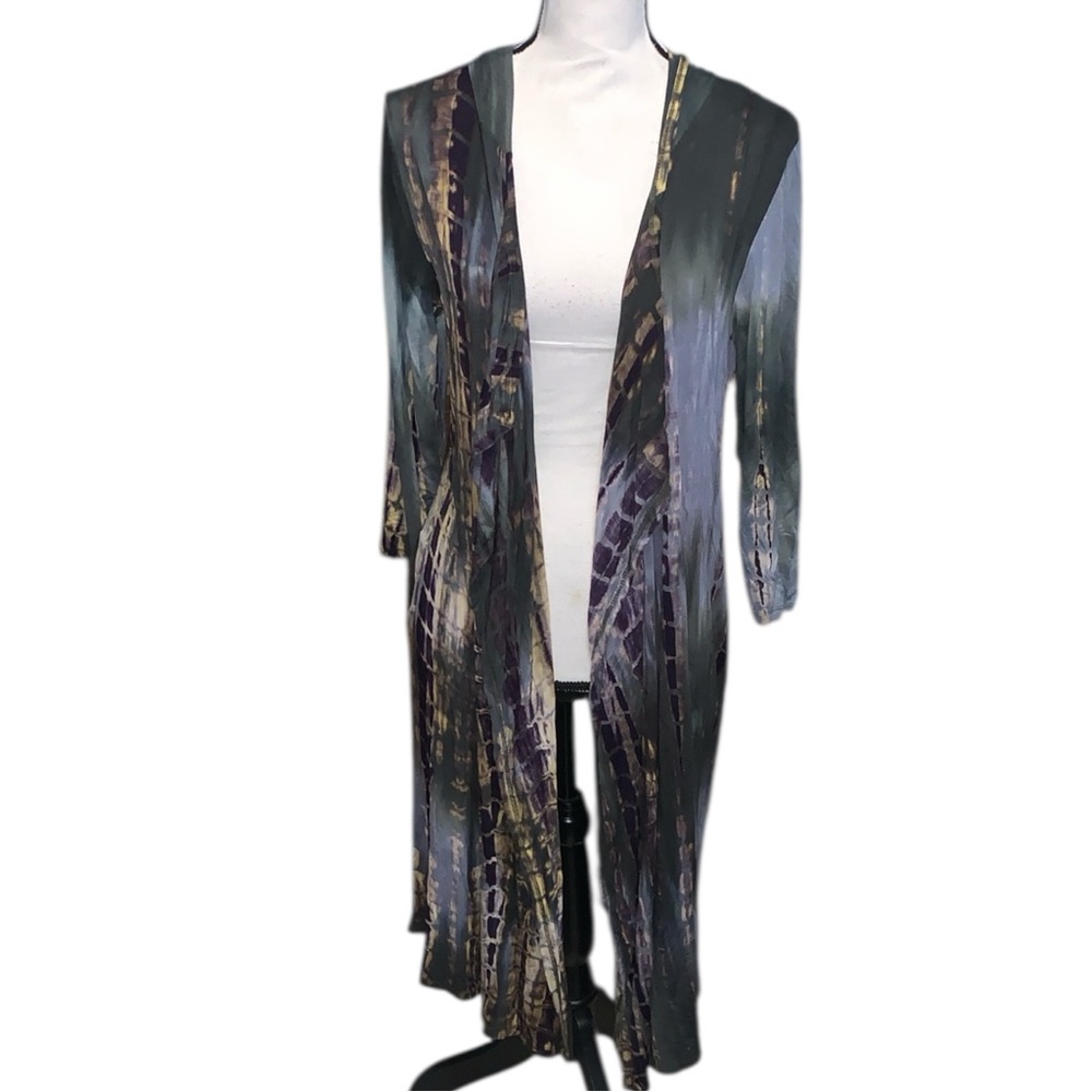 Coin 1804 Tye Dye Long Hooded Cardigan Boho Hippie Nostalgia Pockets